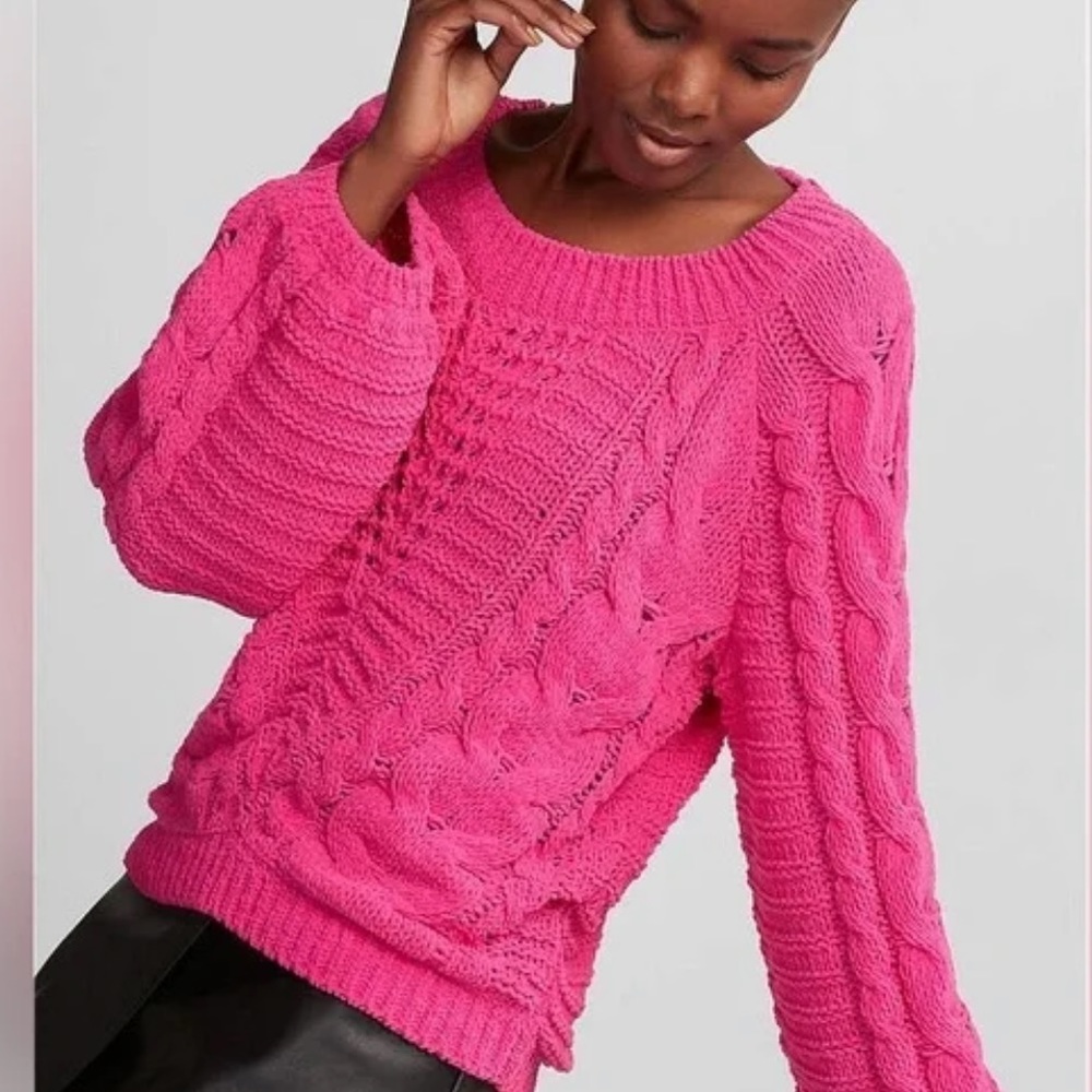 Express Pink Balloon sleeve chenille sweater size L